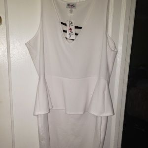 White Peplum Sleeveless Dress